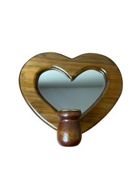 Vintage Wooden Heart Shaped Mirror Candlestick Holder